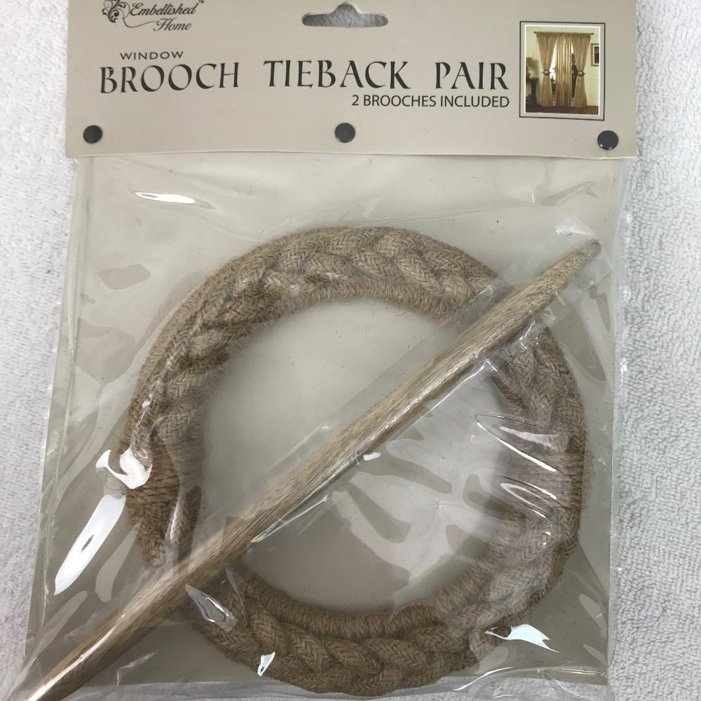 BROOCH TIEBACK Pair Window Curtain Black faux gem